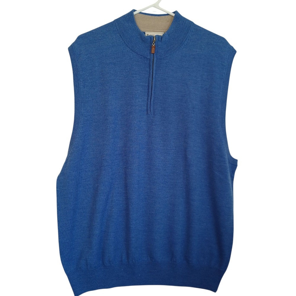 Peter Millar Vest Mens XL Merino Wool‎ Pullover Sweater 1/4 Zip Blue Classic